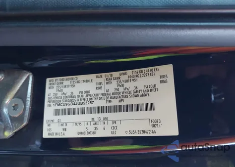 2018 Ford Escape Se из США, поврежденный, VIN 1FMCU9GD4JUB53257